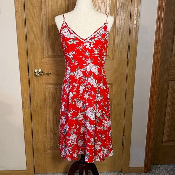 Lulus Esperanza Red Floral Print Midi Dress Large - Picture 2 of 8